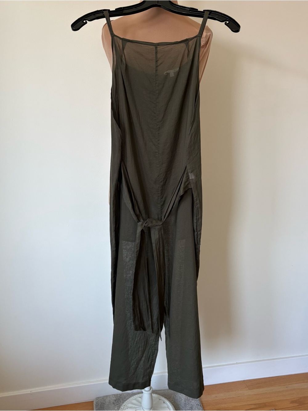 Skin Cotton Green Sheer Square Neck Waist Tie Cropped Wide Leg Jumpsuit EUC 1/S
